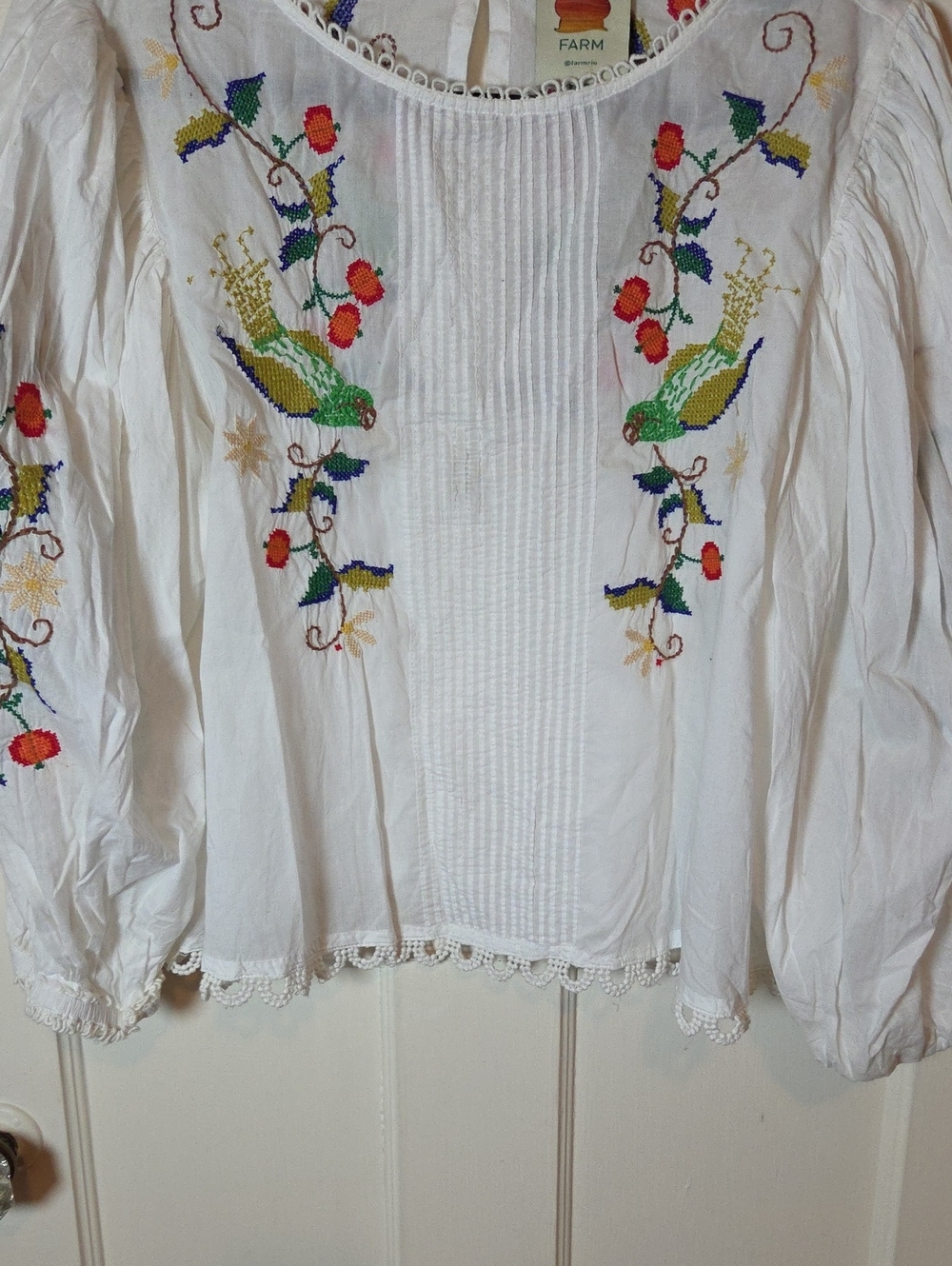 FARM Rio Pitanga Embroidered Blouse In White Multi Color Embroudery Size Large - Picture 7 of 16